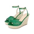 thumbnail image 3 of BLISSFUL STEP Women's Shoes Open Toe Lace Buckle Platform Espadrille Wedge Heels Sandals Green 9.5, 3 of 7