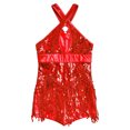 thumbnail image 3 of Zaldita Kids Girls Sleeveless Halter Sequins Latin Salsa Dance Dress Tassel Ballroom Dance Leotard Red 14, 3 of 6