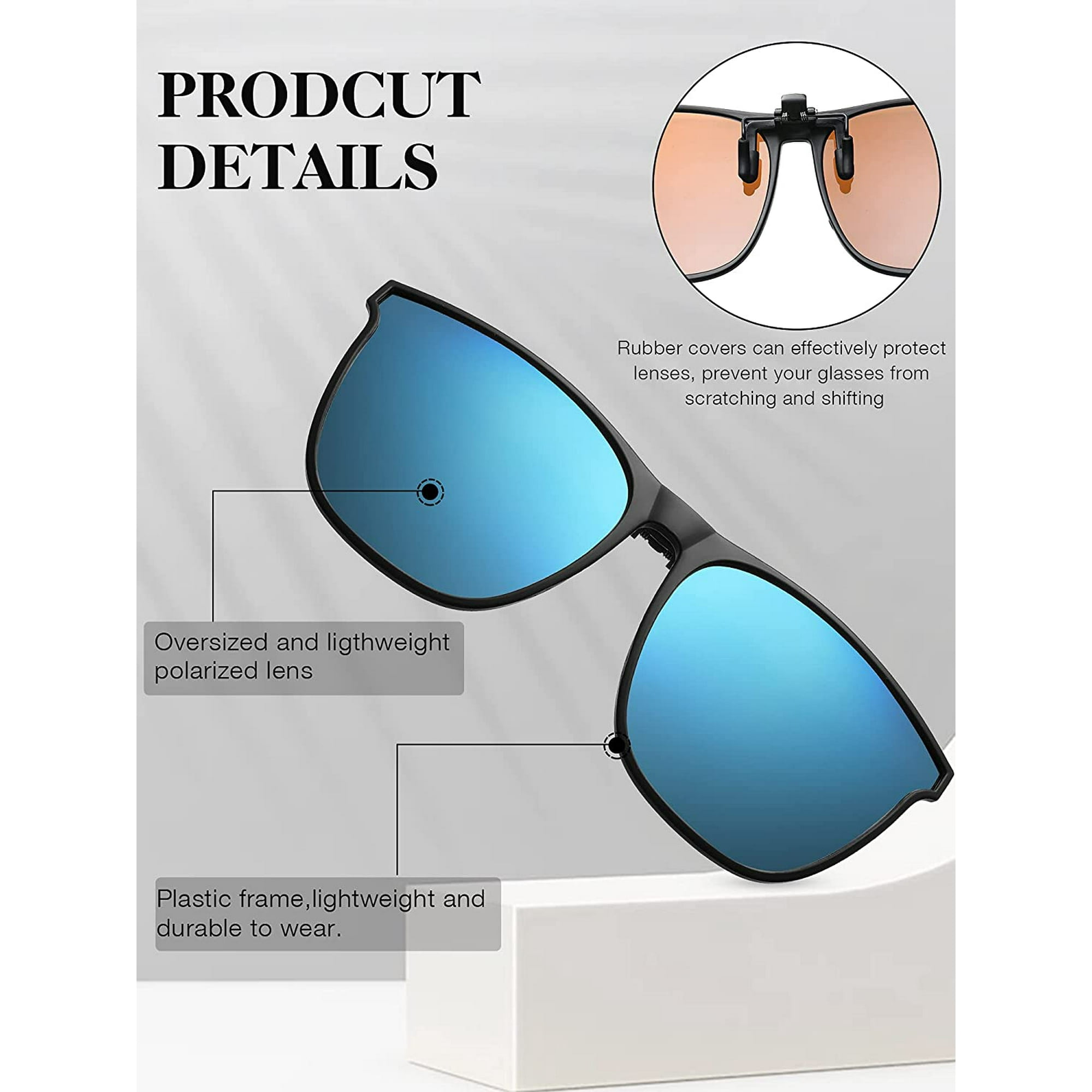 Sanninw 3 Pair Polarized Clip On Sunglasses Anti Glare Tr90 Frame Flip Up Driving Clip On Glasses For Women And Men Other