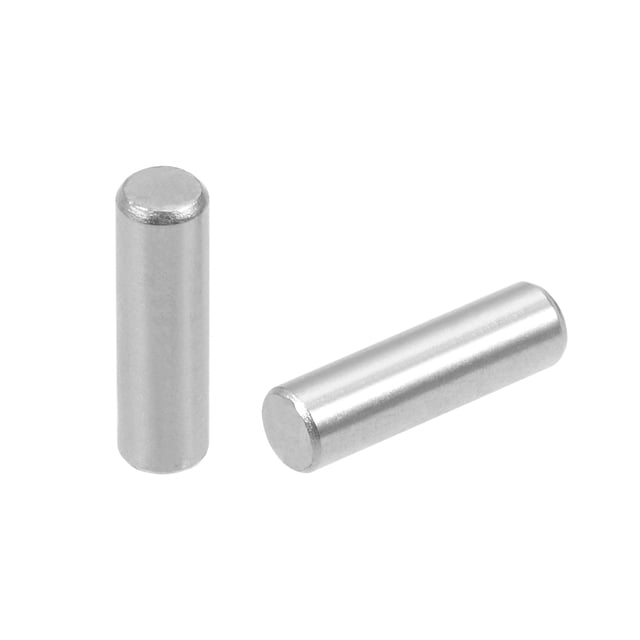 Unique Bargains 50Pcs 4mm x 12mm Dowel Pin made of 304 stainless steel in a silver tone. These non-threaded cylindrical fasteners feature chamfered ends for easy insertion and are designed for aligning and joining components. Each pin measures 4mm in diameter and 12mm in length, offering anti-rust and anti-corrosion properties for durability. Ideal for shelf support and maintaining alignment between parts.
