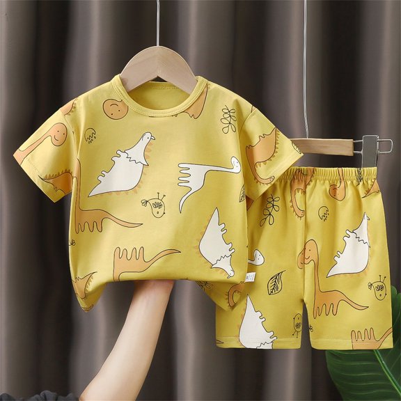JCCXIN Summer Outfit Sets New Cute Cartoon Pattern Short Sleeved T Shirt Casual Shorts Boys Suit Tops Shorts Two Piece Set Trendy Clothes Sets