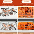 thumbnail image 7 of HAIDAIYA 45 Pack Drawer Organizer Trays Set, 3 Sizes Plastic Divider Storage Bins for Desk, Makeup, Tool Box, Jewelry (Orange), 7 of 7