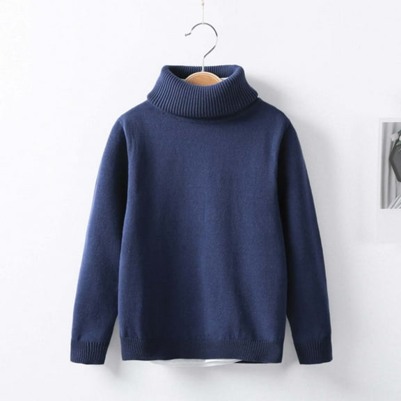 Spazoro Kids Girls Boys Sweaters, Casual Crew Neck Long Sleeve Thickening Warm Shirts for Child Girls Navy Size 140 9 T