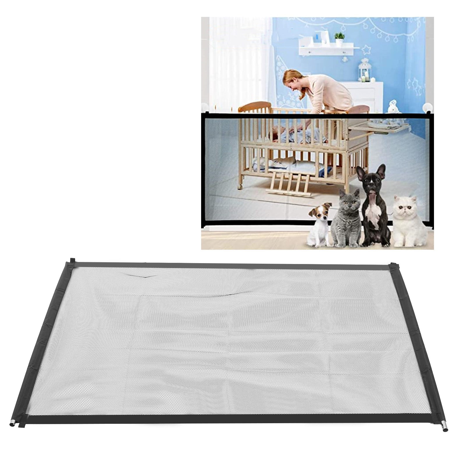 Mesh Pet Barrier, Telescopic Rods Attached Thick Design Hooks Portable Mesh Pet Gate Practical