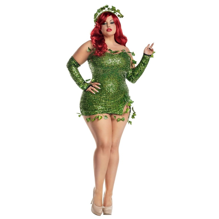 Party King Costumes Poisonous Villain Fancy Dress Costume for Adults with Green Sequin Dress