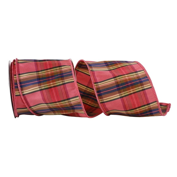 JAM Paper Plaid Coral All Occasion Multi-color Polyester Ribbon, 360" x 4"