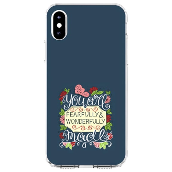 DistinctInk Clear Shockproof Hybrid Case for iPhone XS Max (6.5" Screen) - TPU Bumper, Acrylic Back, Tempered Glass Screen Protector - You Are Fearfully & WonDefully Made