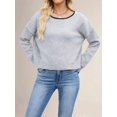 thumbnail image 3 of Women'S Jumper Sweaters Solid Casual Knitted Bottoming Pullover Loose All-Match Basic Top Grey XL, 3 of 6