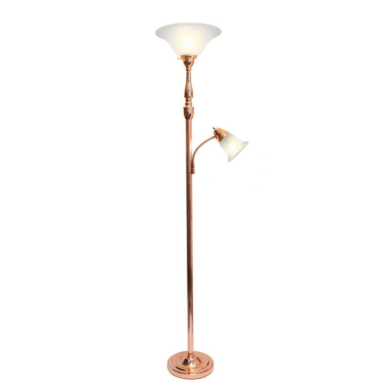 Elegant Designs 2 Light Mother Daughter Floor Lamp with White Marble Glass, Rose Gold