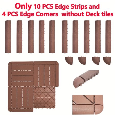 Interlocking Outdoor Plastic Floor Tiles (12"x12") - Slip-Resistant Deck Tiles For Patio, Poolside, Backyard, 10pcs Edge Trim+4pcs Corner/27pcs/44pcs(Edge Trim Sold Separately, Tiles Only)