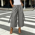 thumbnail image 2 of Atogsazn Womens Wide Leg Cargo Capris Casual Athletic Elastic Waist Cropped Pants with Pocket Trouser Summer Gray XXL Fashion, 2 of 7