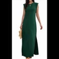 thumbnail image 2 of Vestido Maxi de Verano 2025 para Mujer, Informal, Holgado, con Abertura, Sin Arrugas, , con Cuello Redondo y Bolsillos, Verde Oscuro L, 2 of 9
