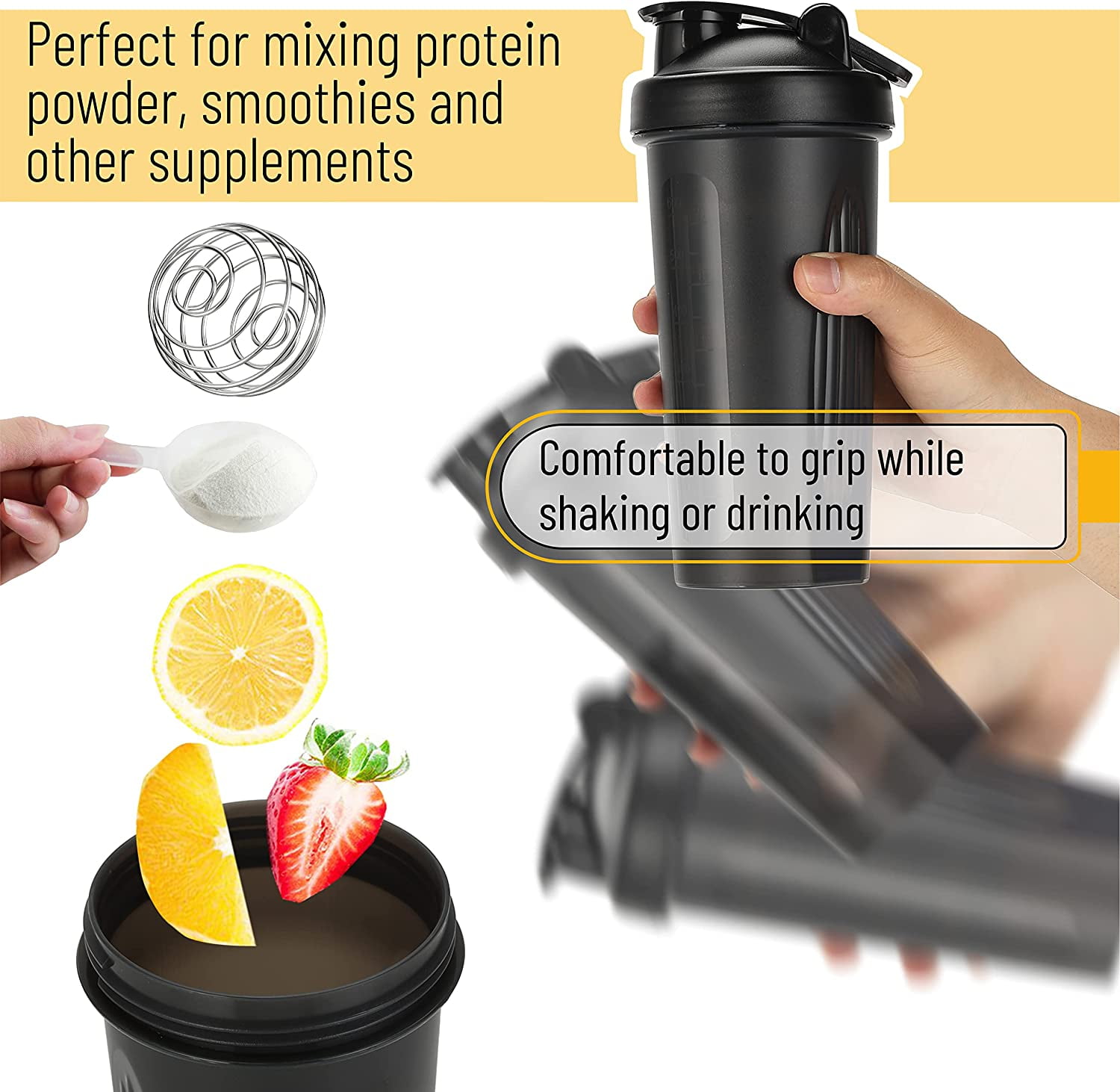 Protein Shaker Bottle 500ml Protein Bottle Mixer Shaker Cup 3 Tier Gym Cup  500ML