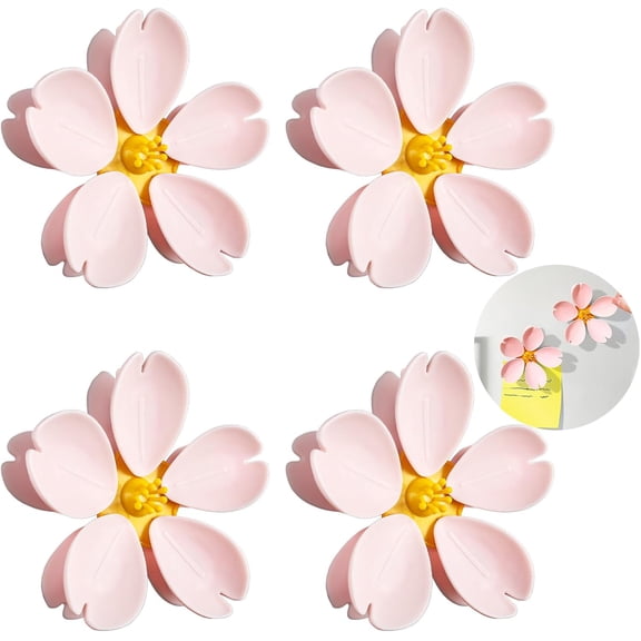 4 Pack Cherry Chip Clips Magnetic, Strong Cute Fridge Magnets Clips, Sealing Pink Chip Clips for Snack Bag Storage