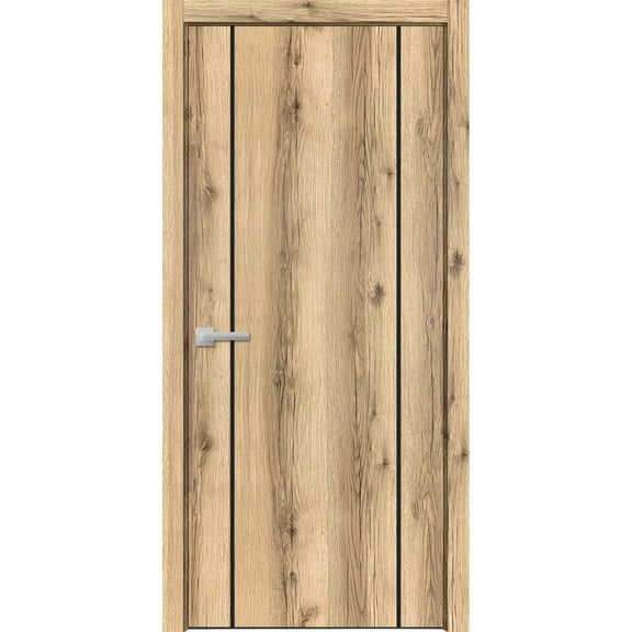 Modern Wood Interior Pre-Hung Door with Hardware | Planum 0017 Oak | Single Panel Frame Trims | Bathroom Bedroom Sturdy Doors-18" x 84"