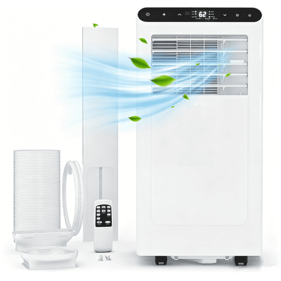 JoanKaren 8000 BTU Portable Air Conditioner,Up to 350 Sq.Ft.,Cooling,Dehumidifier,Fan,Sleep,24H Timer&Installation Kit,White with Black Control panel