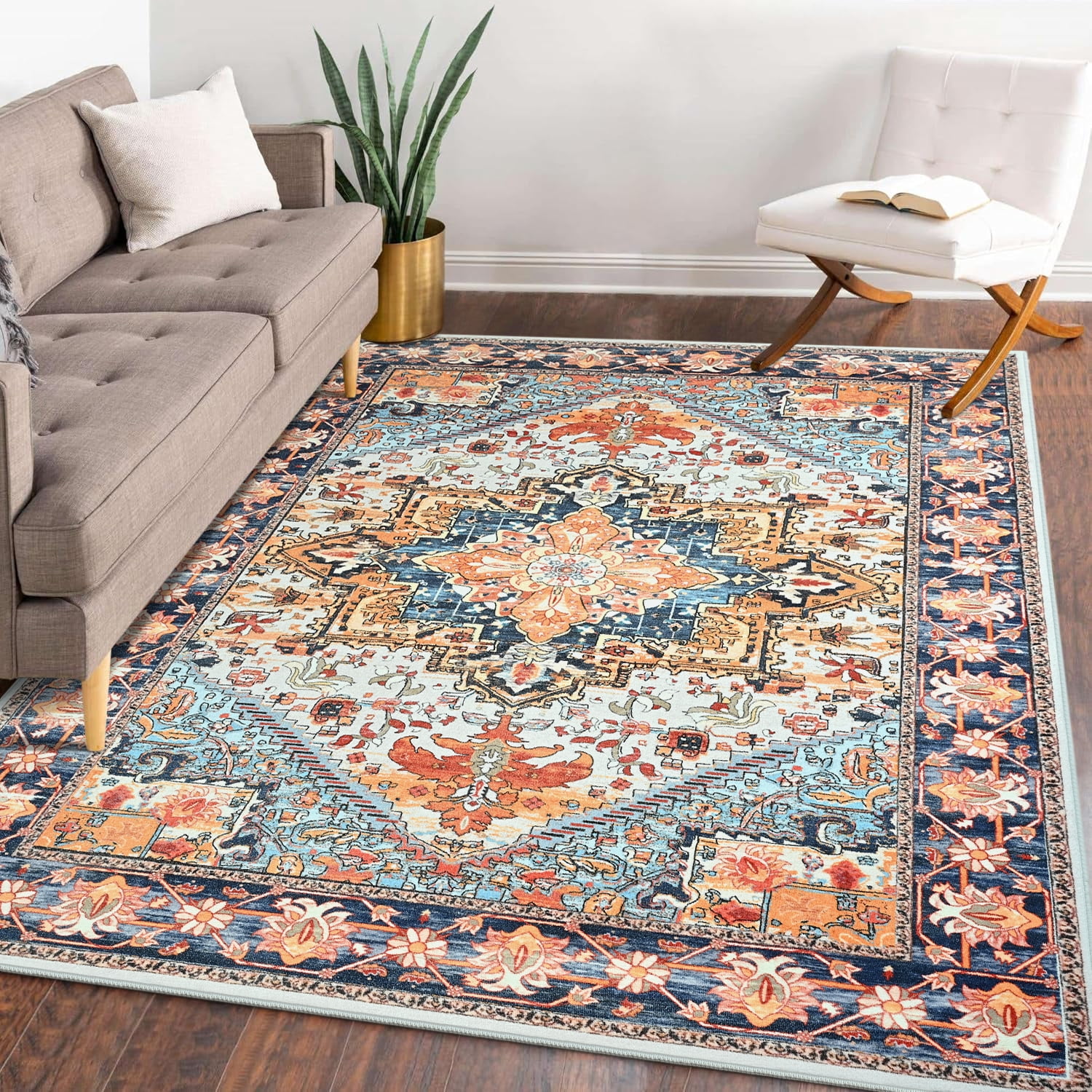 Lochas Vintage Floral Rugs Soft Accent Area Rug Low-Pile Carpet for Living Room Bedroom Home Decor,6'x9',Orange