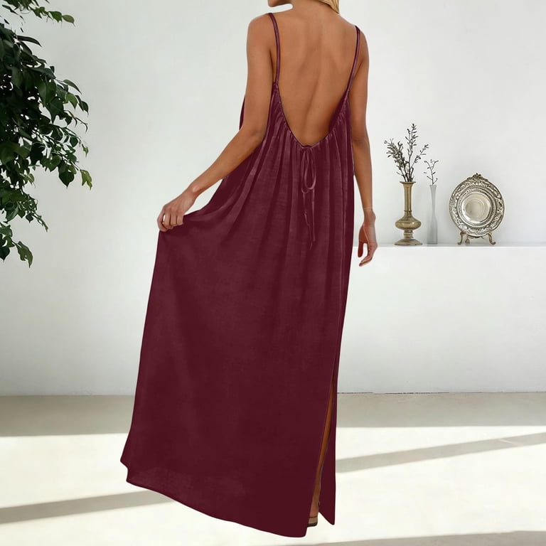 backless dress with split Sexy Thigh Split Formal Dresses Maroon Backless Halter Prom Dresses APD3469 main image 0