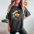 thumbnail image 4 of LEBONYARD Womens Summer Tops with Sleeves,Women's Fashion Summer Round Neck Drop Sleeves Leisure Short Sleeve Flower Printing Tops Dark Gray M, 4 of 7