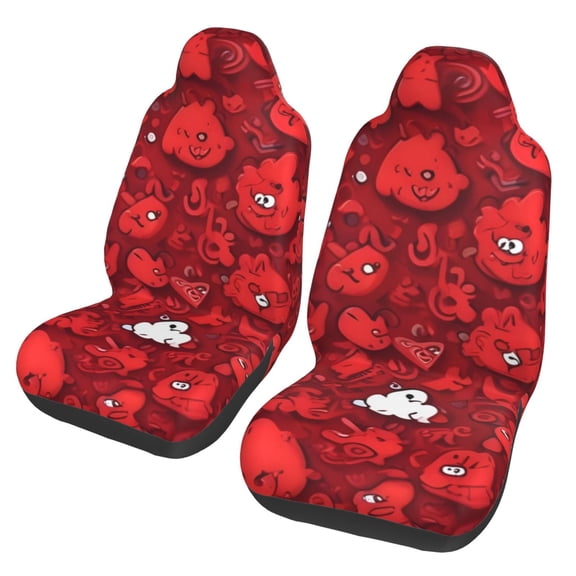Xecao Playful Red Cartoon Faces Print Car Seat Cover in That Fits Most Cars, Vans, SUVs, and Trucks.