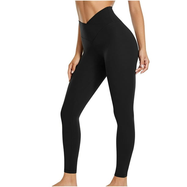 V Cross Waist Leggings for Women-Tummy Control Soft Workout Gym Running  High Waisted Non See Through Yoga Pants