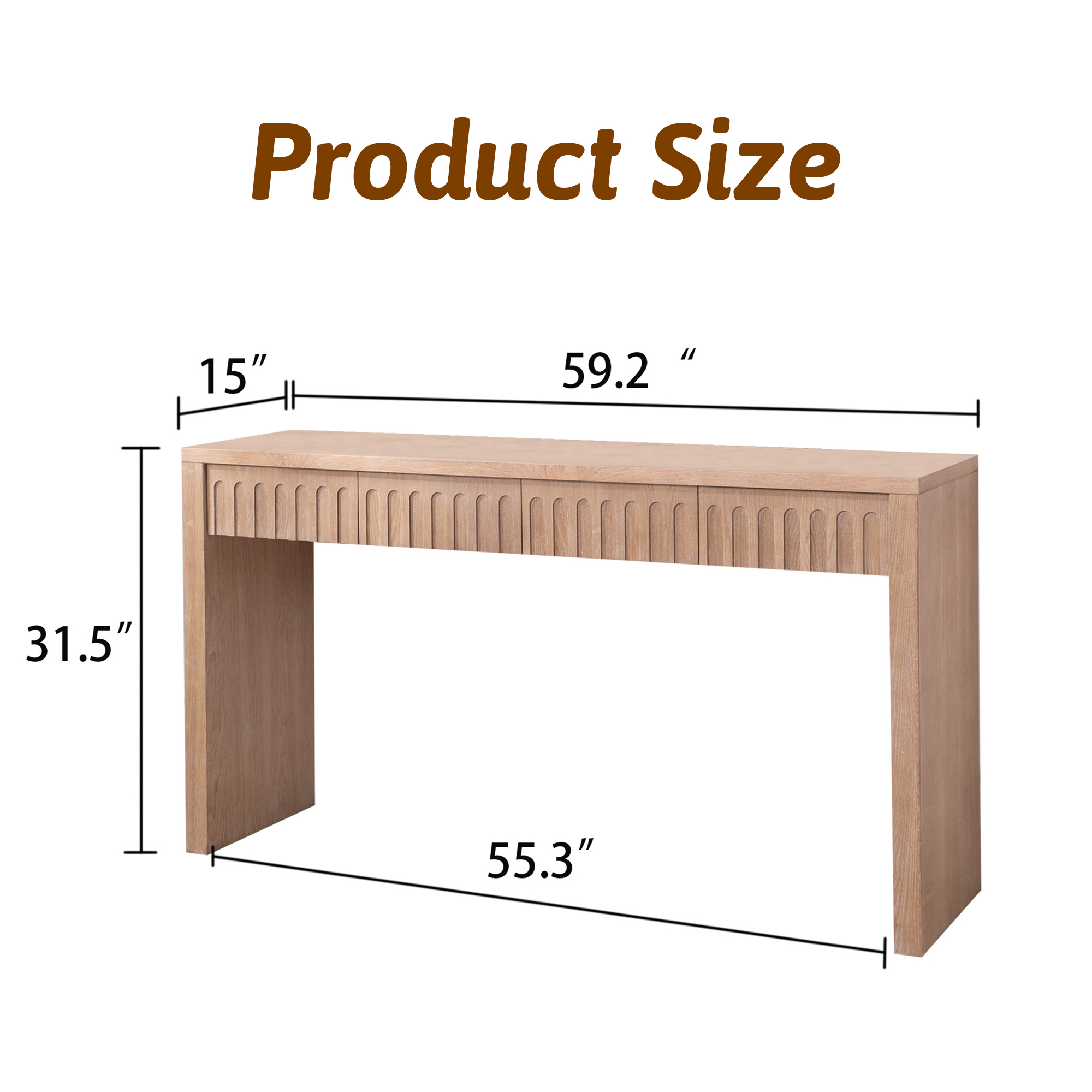 MDQMD 59.2'' Console Table with 4 Drawers for Living Room,Carved Console Table with Storage,Wooden Couch Table Behind Sofa,Natural Wood