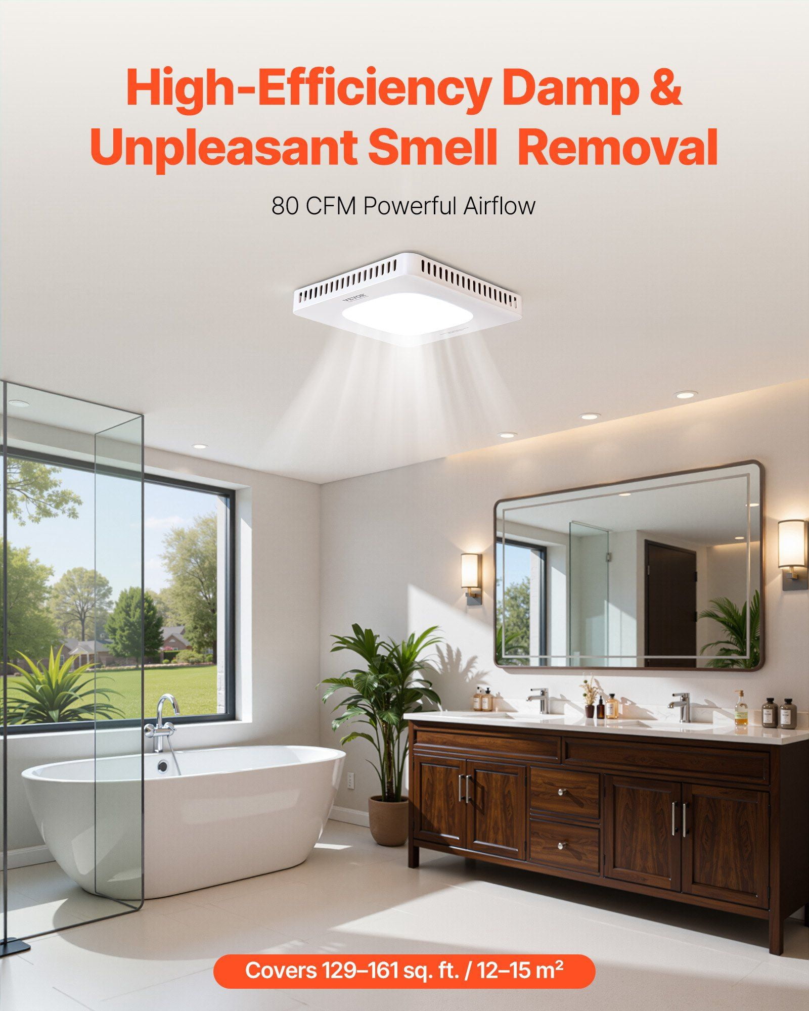 80 CFM Bathroom Exhaust Fan with LED Light,3-Color Temperature,1.5 Sones Quiet AC Motor