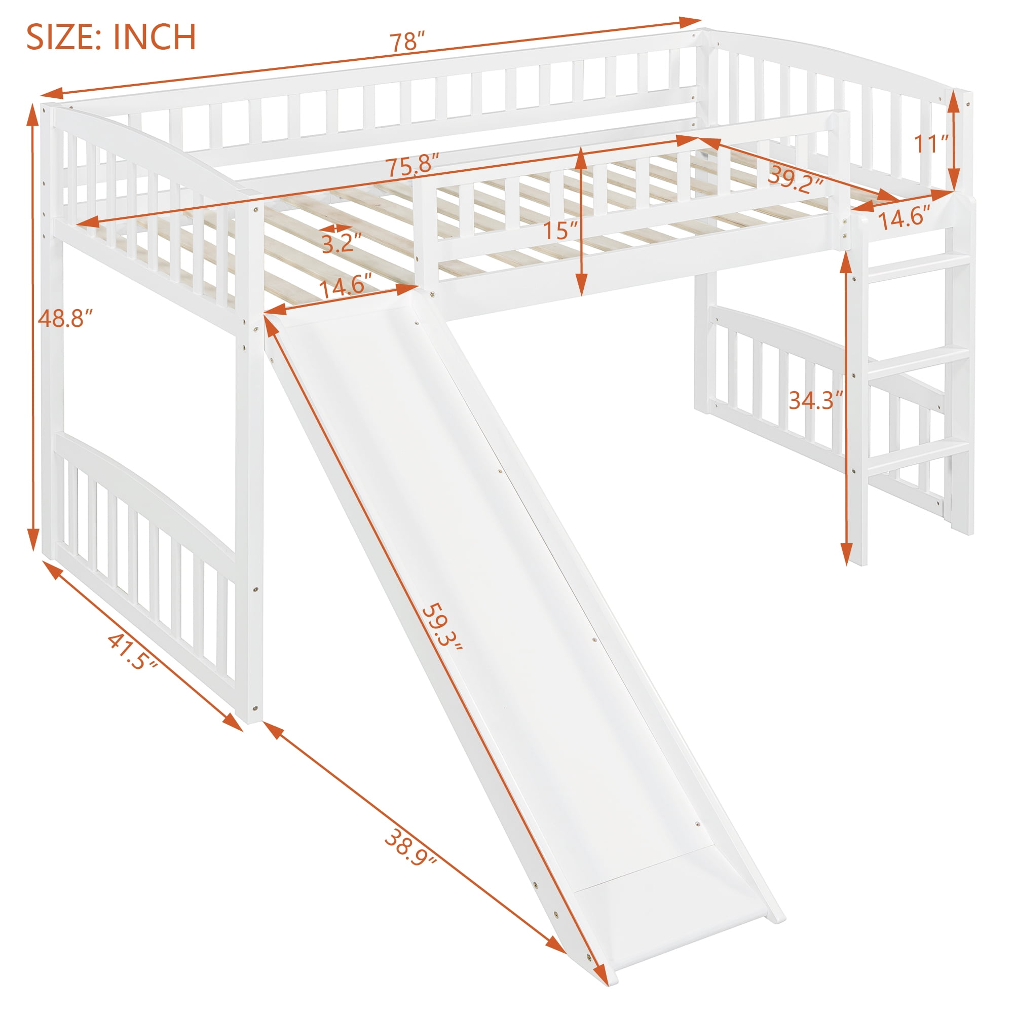 Aukfa Solid Wood Loft Bed with Slide for Kids Girls Boys, Twin Size, White