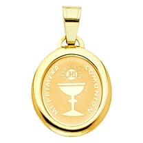 14k Yellow Gold Mi Primera Communion Medalla Pendant JHS Medallion Faith Charm Jewelry Female Unisex