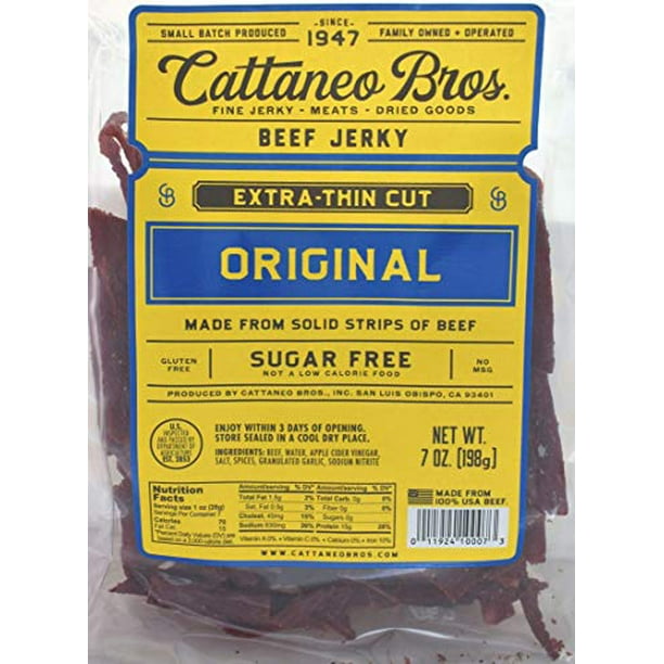 Cattaneo Bros. ExtraThin Cut Natural Beef Jerky, 7 Ounce (Original