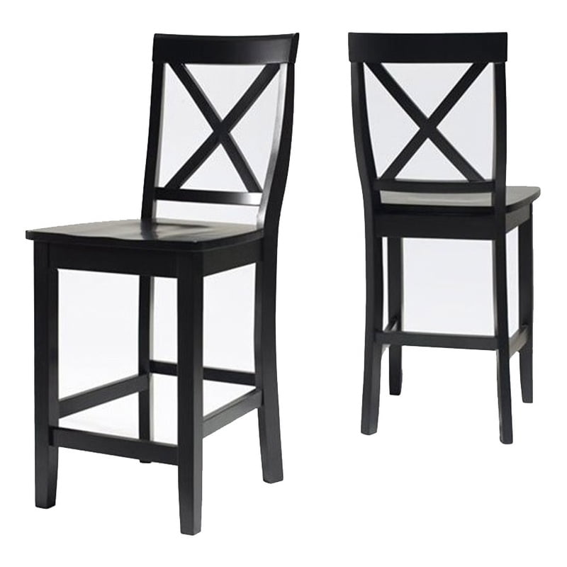 Pemberly Row 24" Wood XBack Counter Stool in Black (Set of 2