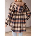thumbnail image 4 of Women'S Flannel Hooded Plaid Shacket Thick Coat Winter Coat for Warmth Button Down Warm and Fuzzy Fleece Jacket Brown XL, 4 of 9