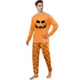 thumbnail image 3 of Halloween Family Pajamas Matching Set - 2 piece Pumpkin Face Print Long Sleeve Top & Pants Outfit,Casual Matching Family Halloween Pajamas for Xmas Celebration & Photos for S Pjs, 3 of 5