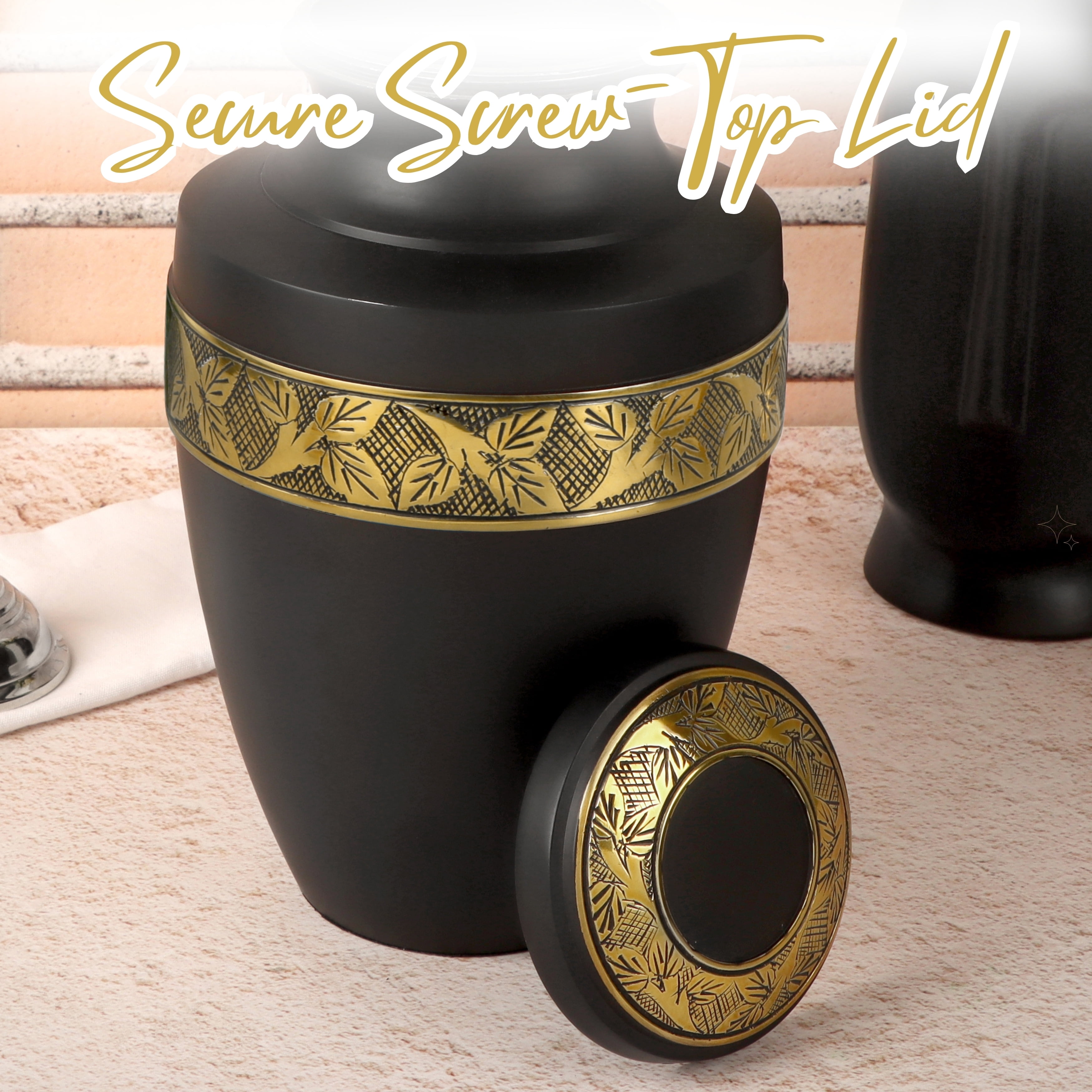 Handcrafted Aluminum Urn - Decorative Memorial Holder for Ashes and Remembrance (Coal & Pure Gold)