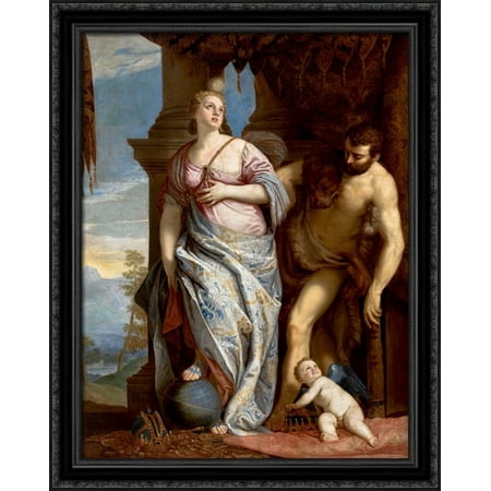Allegory of Wisdom and Strength( The Choice of Hercules or Hercules and Omphale) 28x36 Large Black Ornate Wood Framed Canvas Art by Paolo Veronese