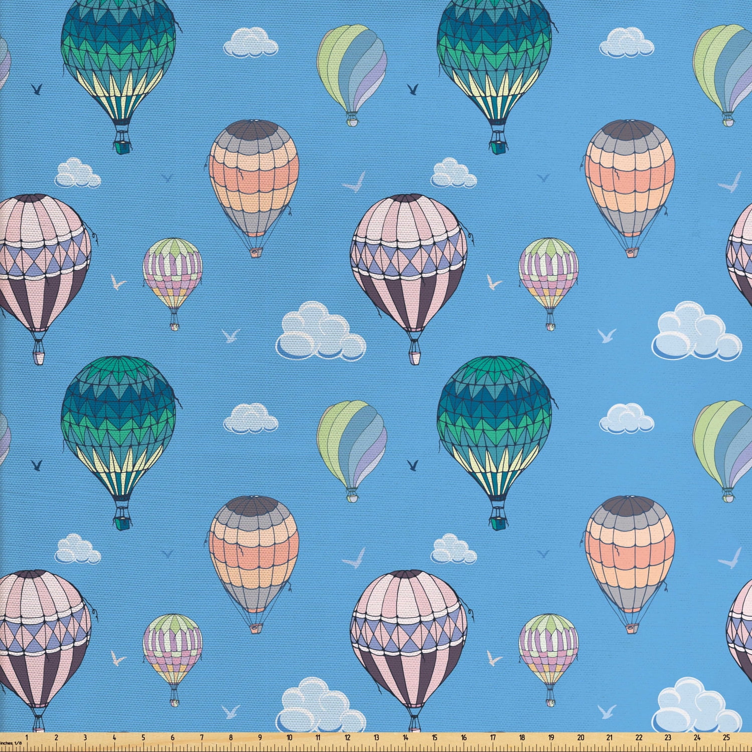 Hot Air Balloon Fabric by The Yard, Striped Sky Transportation Soaring