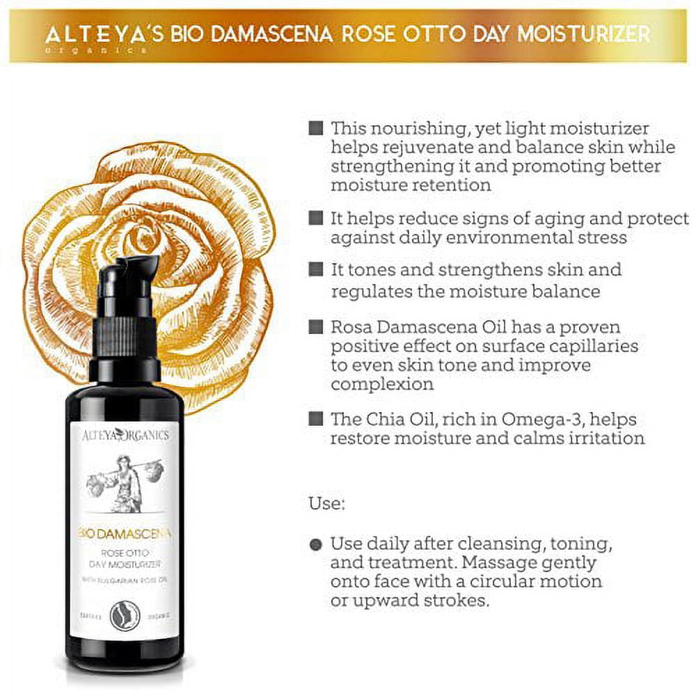 Alteya USDA Organic Day Face Moisturizer"BioDamascena" - With Organic Bulgarian Rose Oil, Anti-Aging, 50ml