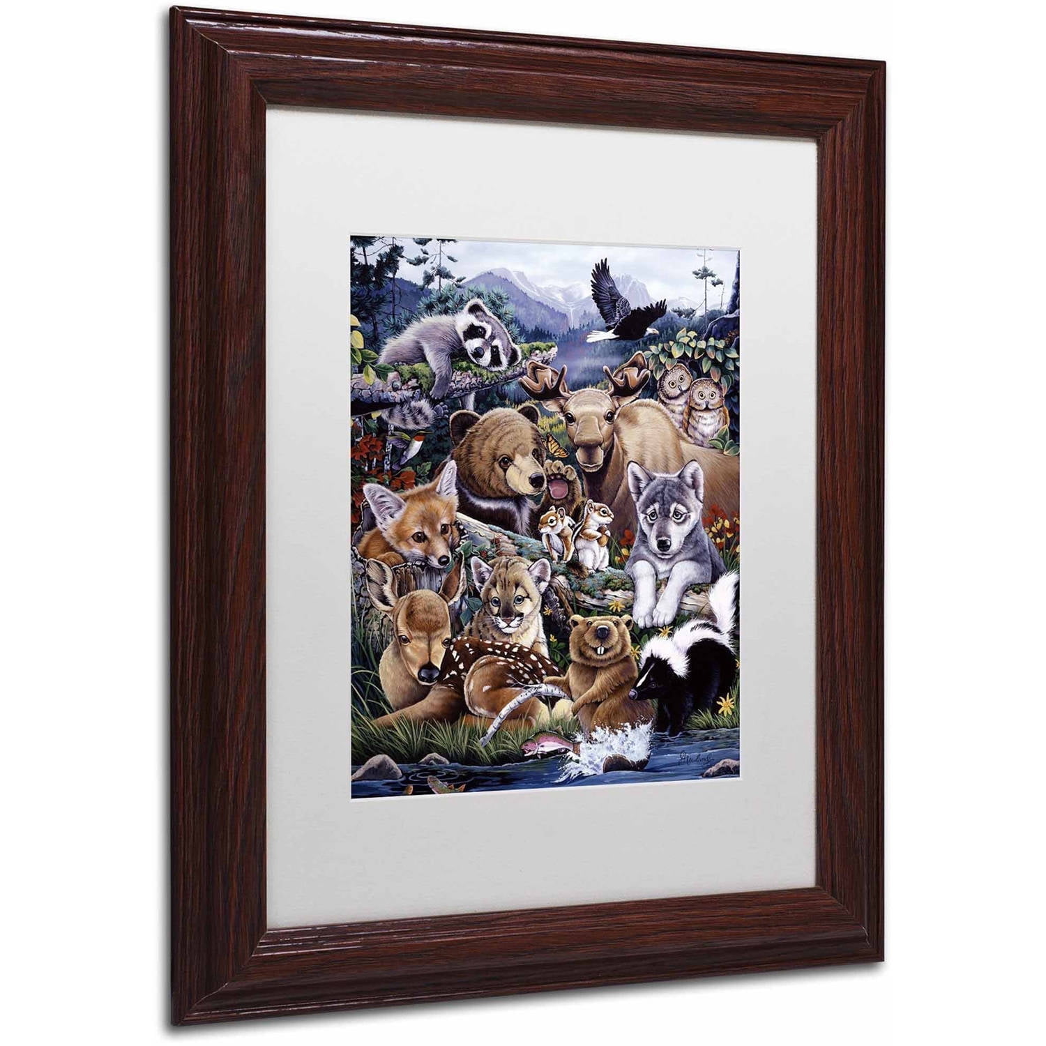 Trademark Fine Art 'Forest Friends' Canvas Art by Jenny Newland, White Matte, Wood Frame