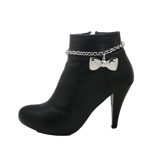 Women Silver Metal Chain Boot Bracelet Shoe Boot Anklet Bow Tie Charm