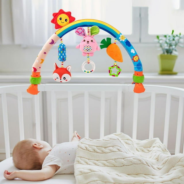 Juguete sonajero para cochecito,Cochecito de bebé,arco de juguete,asiento de coche,juguetes para bebés,Arco de actividades con accesorios de juego sensoriales,Juguetes de cuna de Conejito