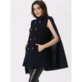 thumbnail image 4 of DARING DIVA Women's Winter Slit Sleeve Double Breasted Cloak Coat Dark Blue L, 4 of 6