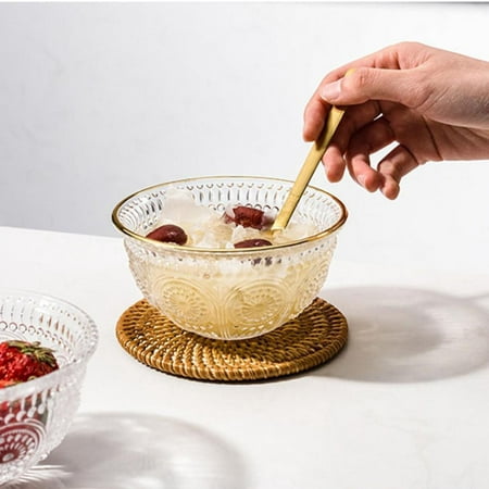 

Glass Salad Bowl With Gold Rim Embossed Clear Glass Bowl For Dessert Soup Salad Popcorn Snack Fruit Oatmeal Pasta