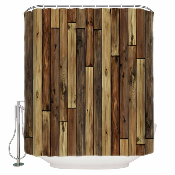 Small Stall Shower Curtain 36x72 Inch Narrow Half Size Brown Wooden Grain Bath Curtains Bathroom Decor Farmhouse Vintage Stitching Art Waterproof Fabric Shower Curtain Set with Hooks 36 Inch