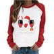 thumbnail image 1 of Camiseta de manga larga con estampado de copa de vino de Navidad a juego de colores raglán con cuello redondo informal para mujer Top de manga larga con cuello redondo/camisa Pompotops FGAJ9369, 1 of 7