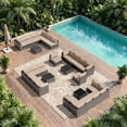 thumbnail image 4 of Patio Furniture Set - All-Weather - 7 Piece Patio Outdoor Conversation Set, Modular Wicker Rattan Sectional Sofa for Backyard, Garden, Poolside, Balcony, Porch, Patio, Brown/Khaki, 4 of 8