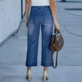 thumbnail image 4 of Wide Leg Jeans for Women High Waisted Trendy Front Patch Pocket Flare Cropped Jeans Stretchy Denim Jean Pants Blue L, 4 of 4