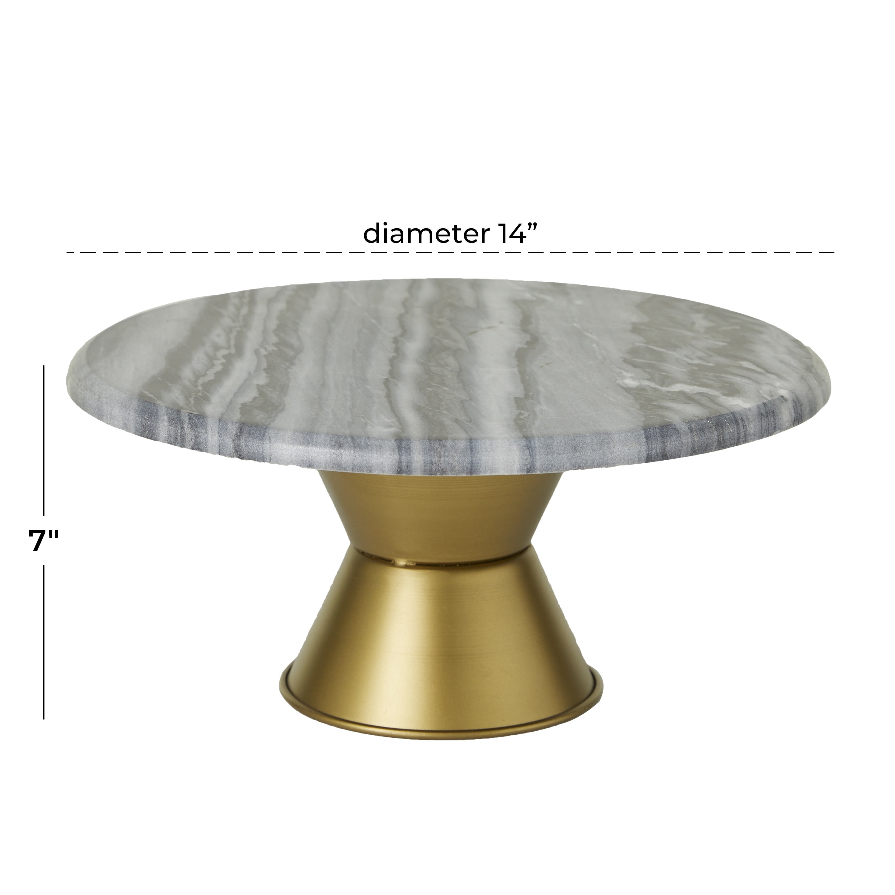CosmoLiving by Cosmopolitan 14" x 7" Gray Ceramic Cake Stand with Gold Base, 1-Piece