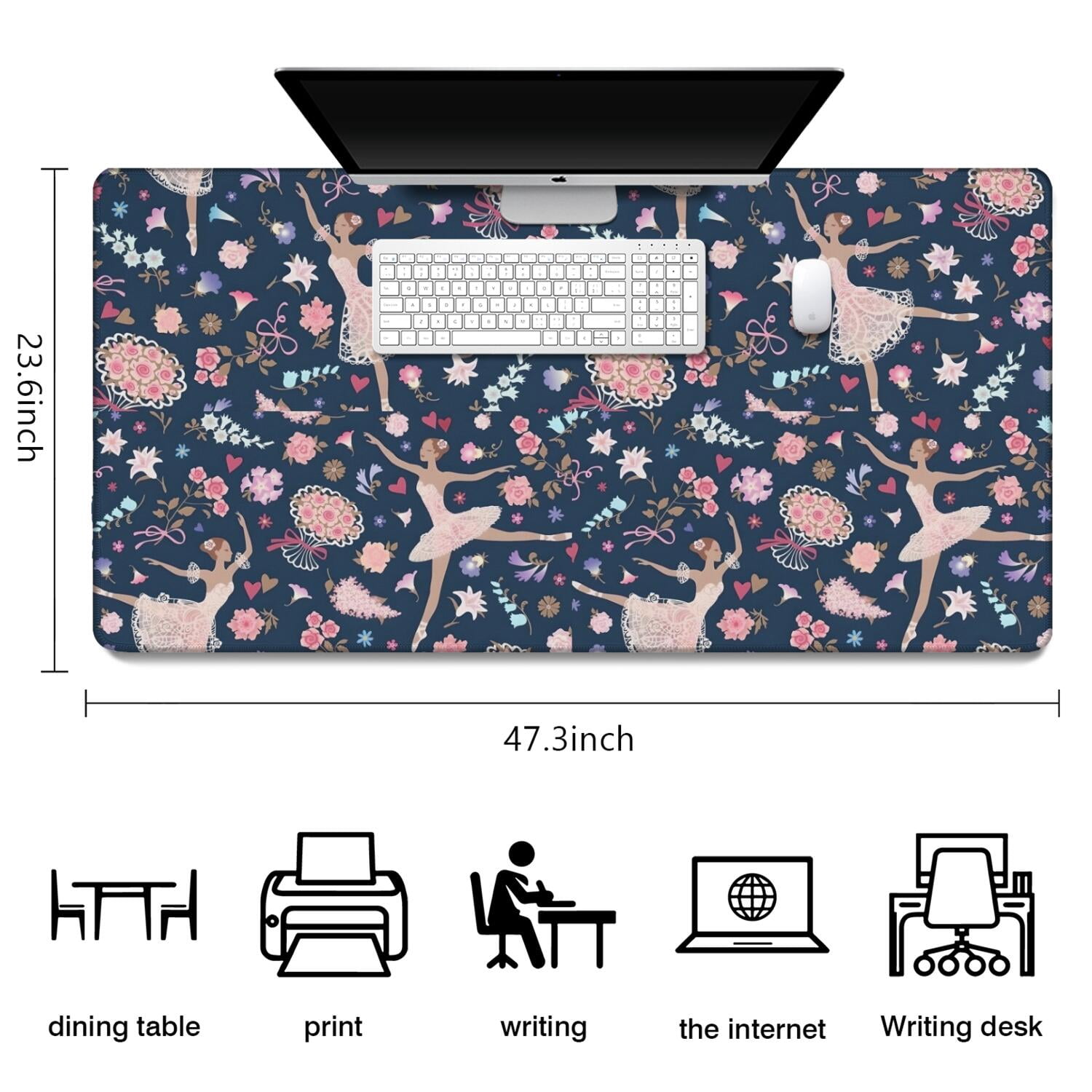 Long Mouse Pads for Desk,Rainbow Princess Pattern Desk Mats on Top Of Desks, Desk Mouse Pad Extra Large with 3mm Non-Slip Base and Stitched Edge for Gaming,Office,Work,Home 47.3"x23.6"