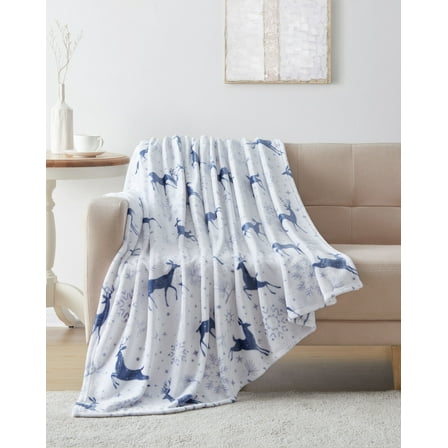 Kate Aurora Holiday Classics Christmas Snowflakes & Reindeer Oversized Ultra Plush Oversized Hypoallergenic Accent Throw Blanket - 50 In. W X 70 In. L