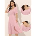 thumbnail image 2 of Vestido fruncido Allegra K para mujer con mangas abullonadas a cuadros Rosa XL, 2 of 6